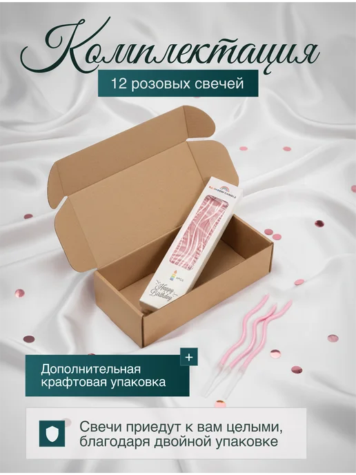 ХочуШар Свечи для торта розовые 12 штук, розовый, фото 2