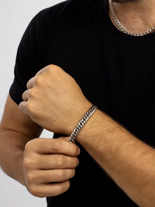 ROS Boutique Браслет цепочка на руку из нержавеющей стали под серебро, серебристый, фото 2