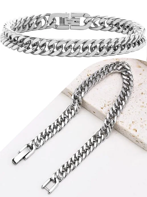 ROS Boutique Браслет цепочка на руку из нержавеющей стали под серебро, серебристый, фото 5