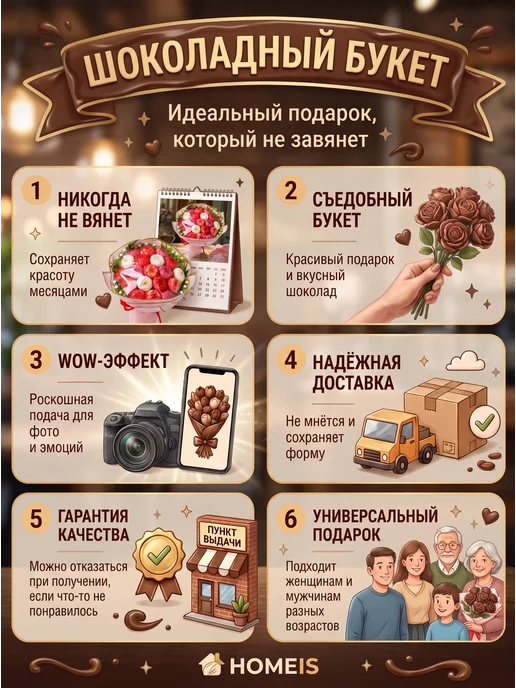 HOMEIS Съедобный букет из 19 шоколадных пионов, вариант, фото 7