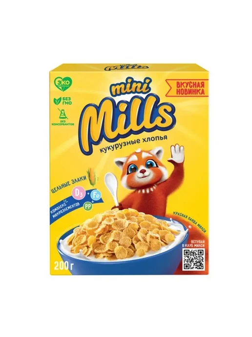 Mini Mills Хлопья кукурузные обогащенные витаминами, 200 г, 2 шт, 200 г, 6 шт, фото 3