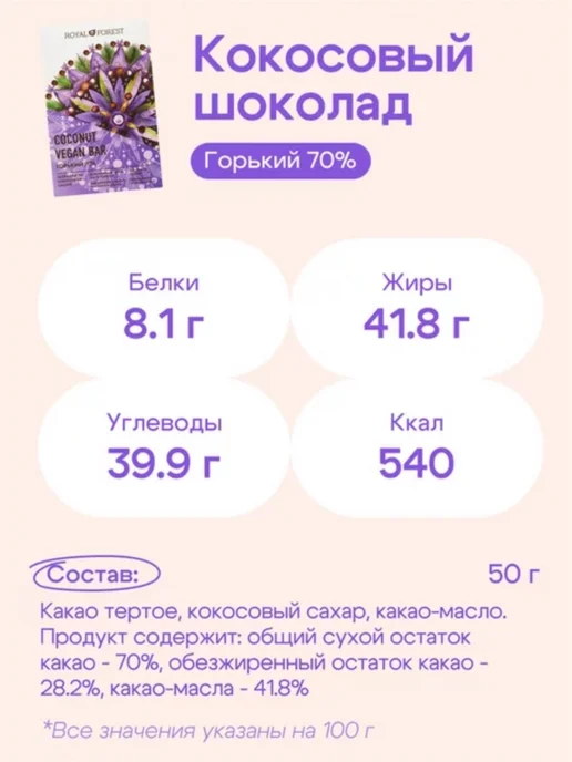 Набор шоколада (веган), 5шт х 50г, 5 шт, 50 г, фото 3