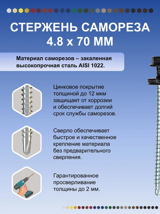 HARDWEX Саморезы кровельные 4.8х35 RAL 9005 по дереву, набор 250 шт, 4.8x70, 100 шт, фото 5