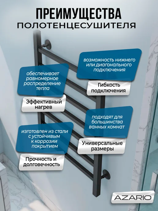 Azario Полотенцесушитель водяной графит Ancona 500 800 AZ83916G, 83,916 кг, фото 4