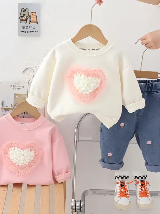 Kids.mini Костюм двойка детский на осень с джинсами и толстовкой, синий, фото 2