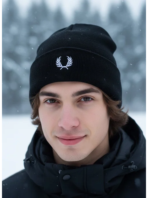 Elite Gallery Шапка черная эксклюзивная Fred & Perry, черный