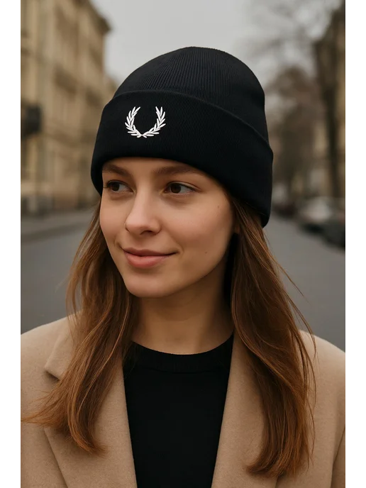 Elite Gallery Шапка черная эксклюзивная Fred & Perry, черный, фото 3