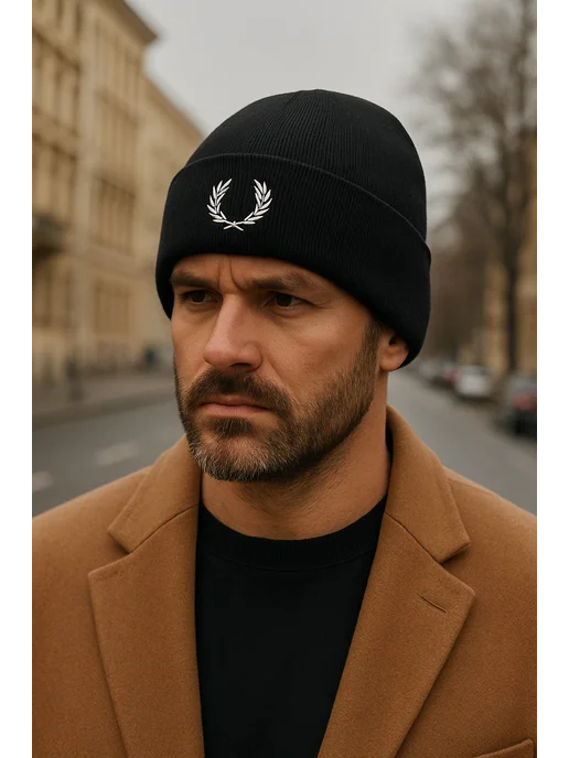 Elite Gallery Шапка черная эксклюзивная Fred & Perry, черный, фото 5