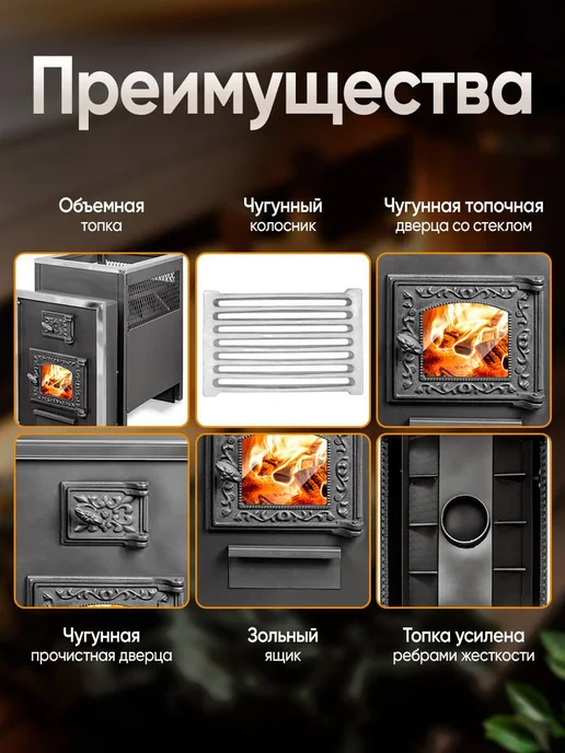 Радуга тепла Дровяная печь для бани Радуга ПБ-21Б (8 мм) со стеклом, вариант, фото 3