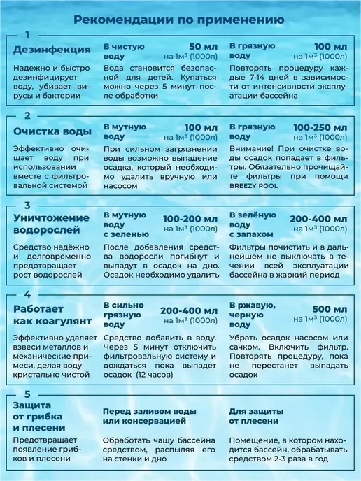 BREEZY POOL Средство для бассейнов для очистки воды (5 в 1) 5л, 5 л, фото 5