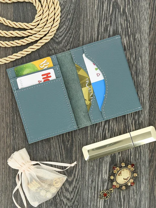 RICH LINE Home Decor Визитница из натуральной кожи кредитница кожаная, голубой, фото 2
