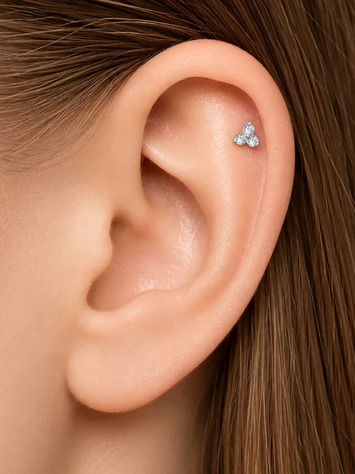 Vesna jewelry Лабрет пирсинг с плоским замком трилистник 585 в ухо золото, золотой, фото 2