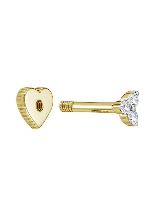 Vesna jewelry Лабрет пирсинг с плоским замком трилистник 585 в ухо золото, золотой, фото 4