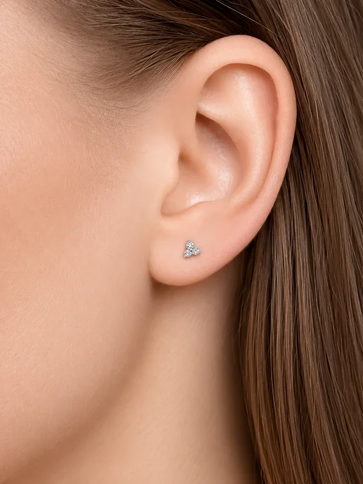 Vesna jewelry Лабрет пирсинг с плоским замком трилистник 585 в ухо золото, золотой, фото 7