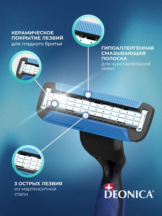 DEONICA Бритва мужская станок для бритья 3 лезвия + сменная кассета, вариант, фото 2