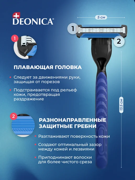 DEONICA Бритва мужская станок для бритья 3 лезвия + сменная кассета, вариант, фото 5