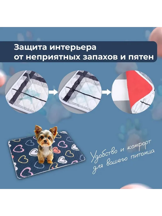 Пеленки для животных 70х90см 2 шт хлопок Темно-синий, 2 шт, фото 4