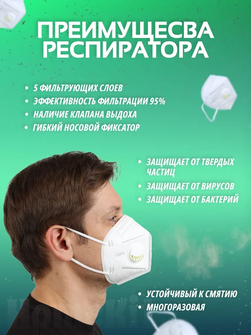 Респиратор универсальный FFP2 50 шт Единиц 50, 50 шт, фото 2