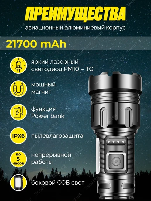 Мощный подводный фонарь с Zoom черный, черный