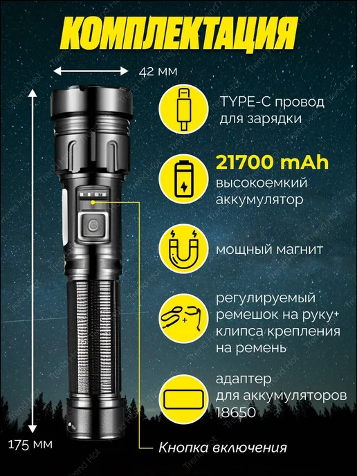 Мощный подводный фонарь с Zoom черный, черный, фото 4