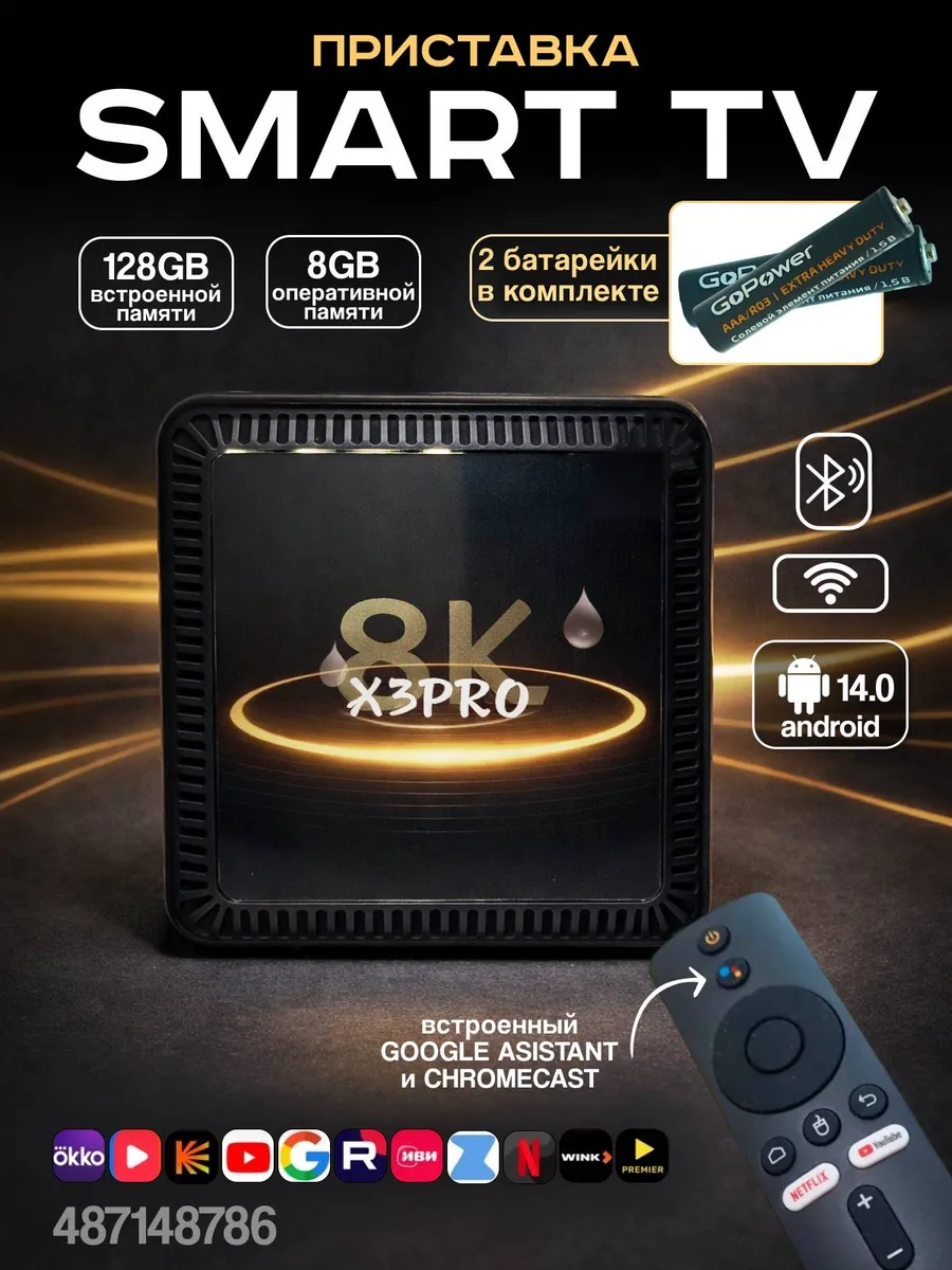 Приставка для телевизора андроид Smart TV Wi-Fi
