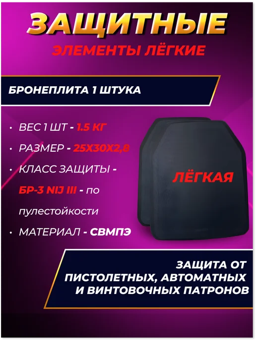 Yakeda Плита для бронежилета ЛЕГКАЯ 1шт Бронеплита БР 2, 1 шт, фото 3