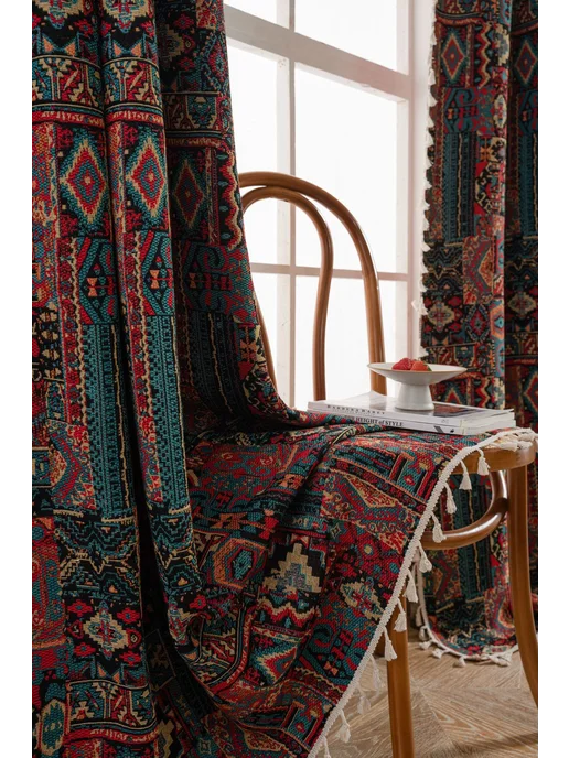 Штора 180x150 см Хлопок Геометрический Коричнево-красный, 180x150 см, фото 7