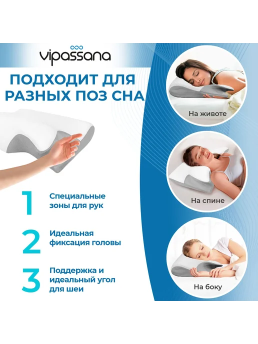 Ортопедическая подушка 36x61 см, белая Memory Foam, Лиоцелл, 36x61 см, фото 6