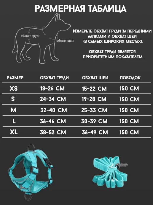 Шлейка для собак и кошек, Бирюзовый, Размер S sg_S, вариант, фото 5